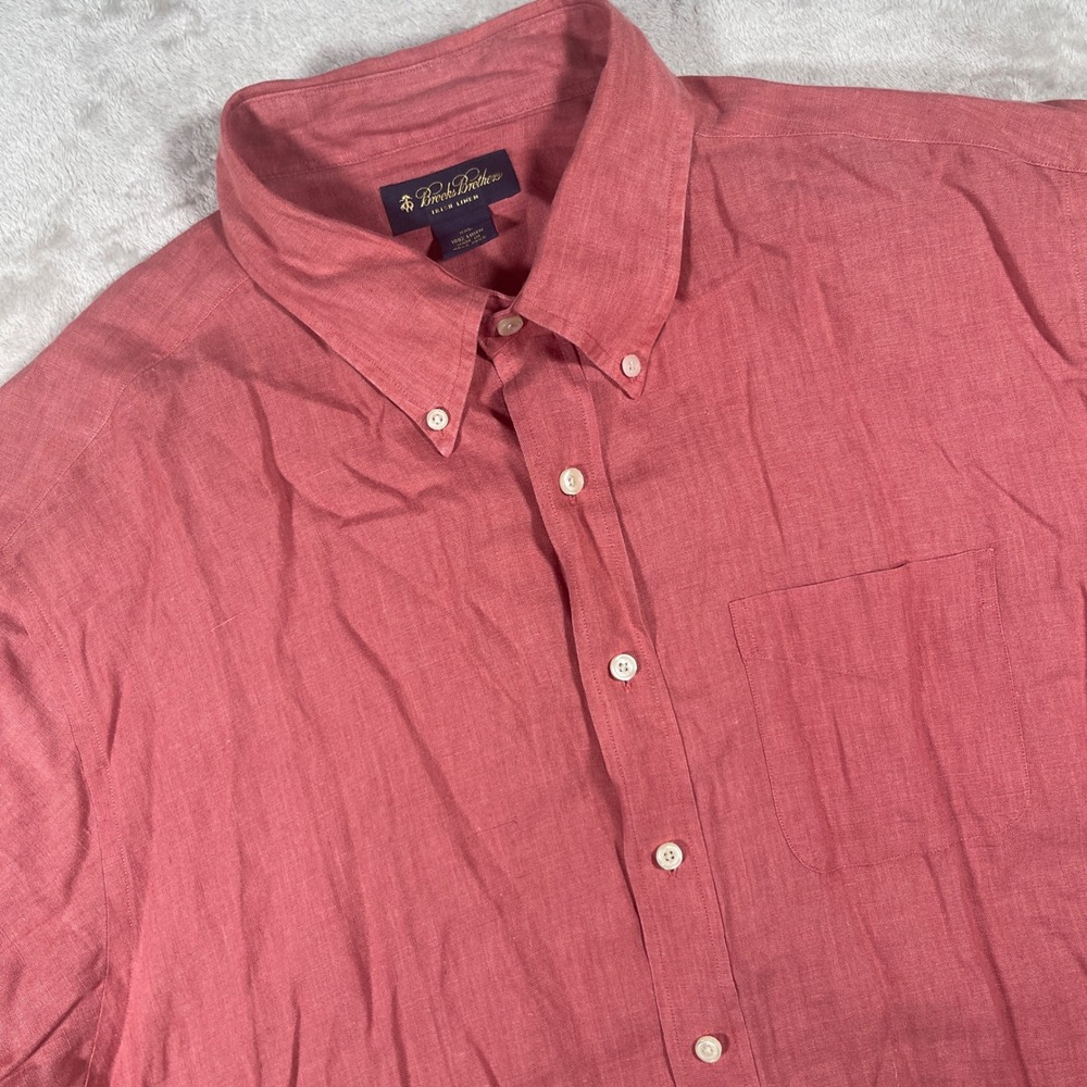 Brooks Brothers Shirt Irish Linen Mens XXL Red Short Sleeve Button Down Pocket